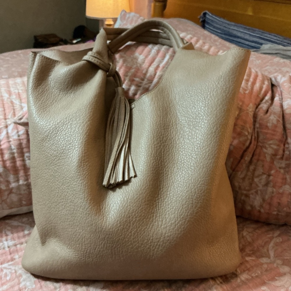 Chic Beige Hobo Bag with Tassel